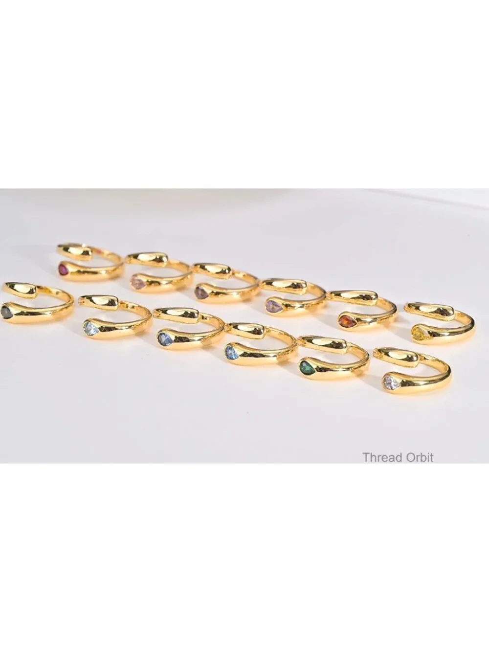 Gold Plated Adjustable Chunky Ring with Cubic Zirconia Teardrop